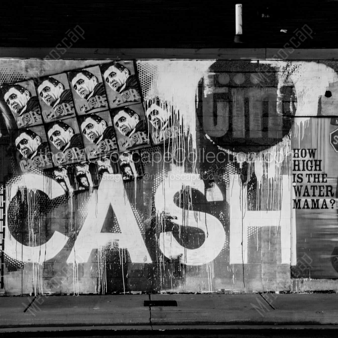 johnny cash mural downtown nashville Black & White Wall Art