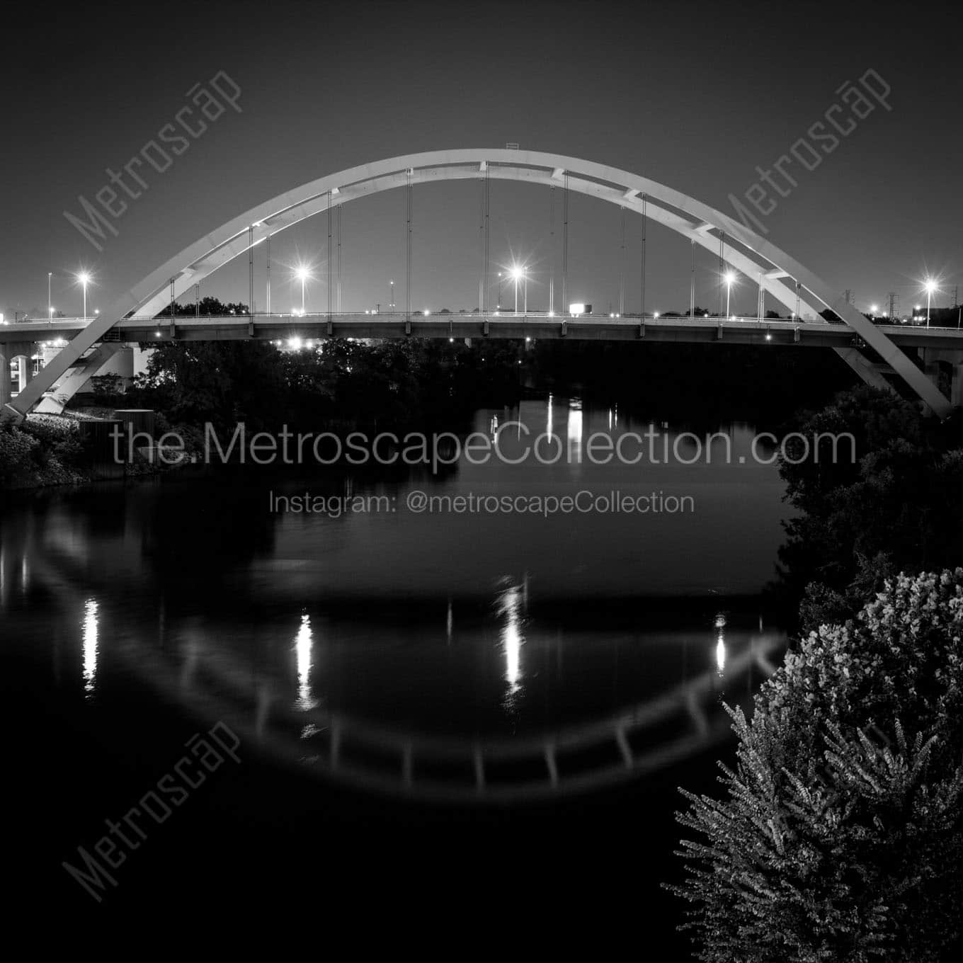 korean veterans bridge at night Black & White Wall Art