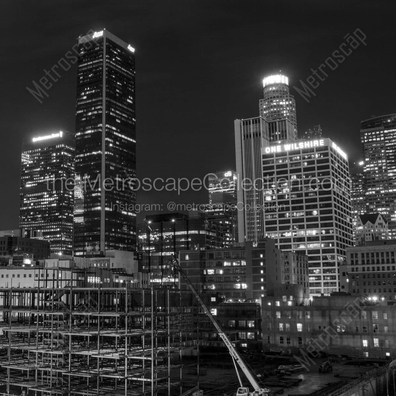 los angeles city skyline at night Black & White Wall Art