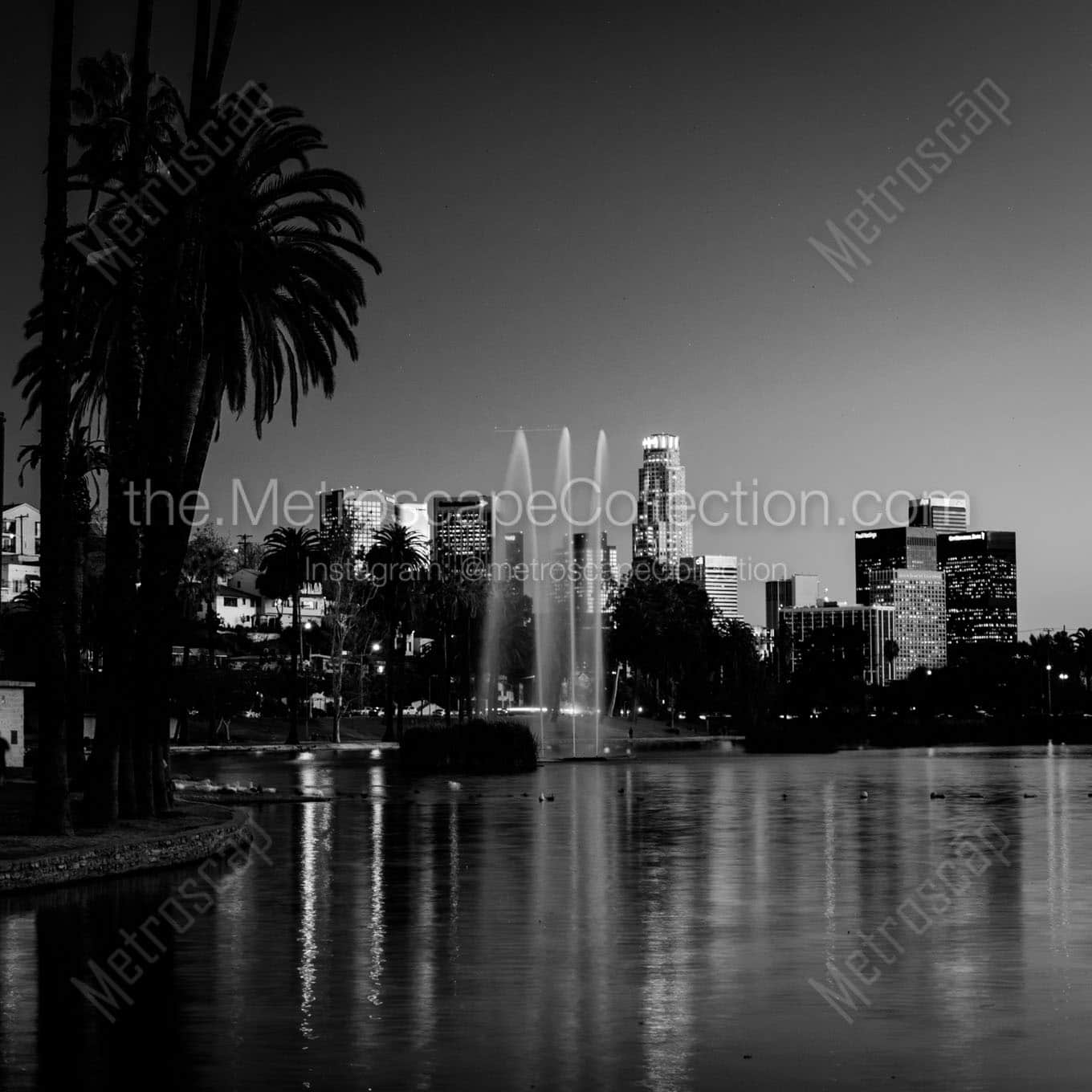 los angeles skyline echo park Black & White Wall Art