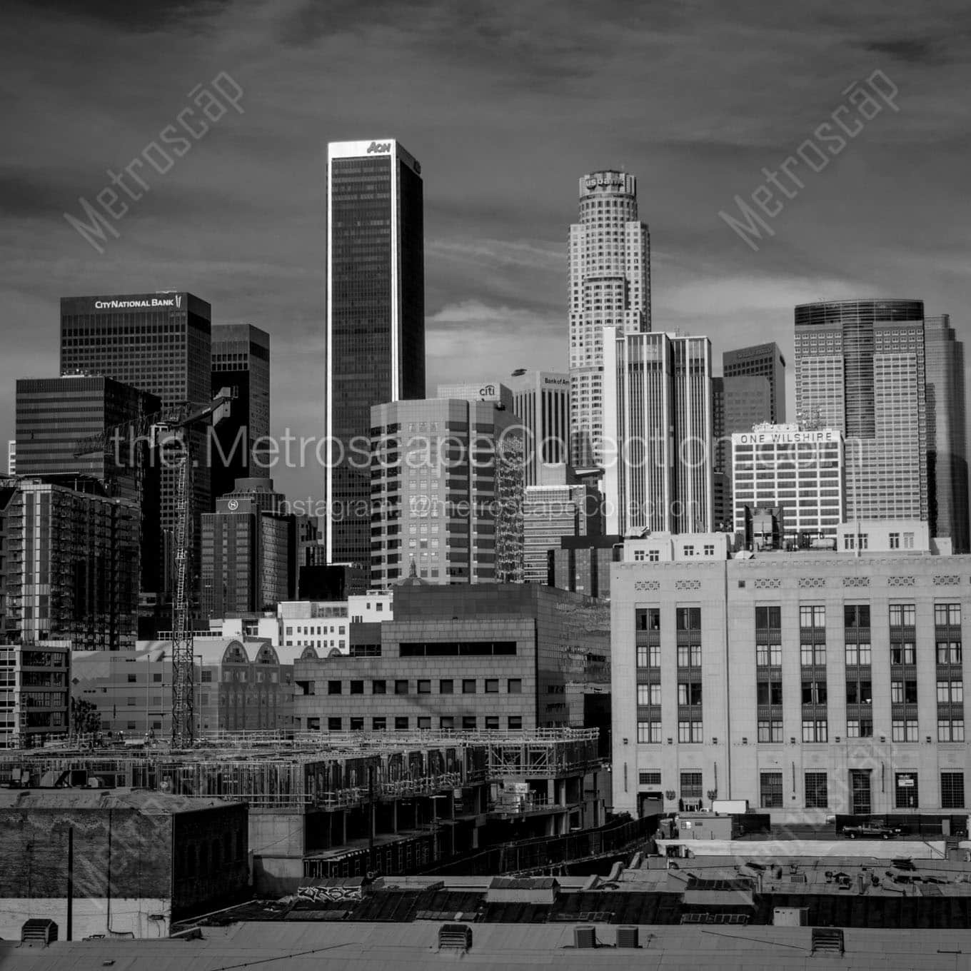 los angeles skyline fashion district Black & White Wall Art