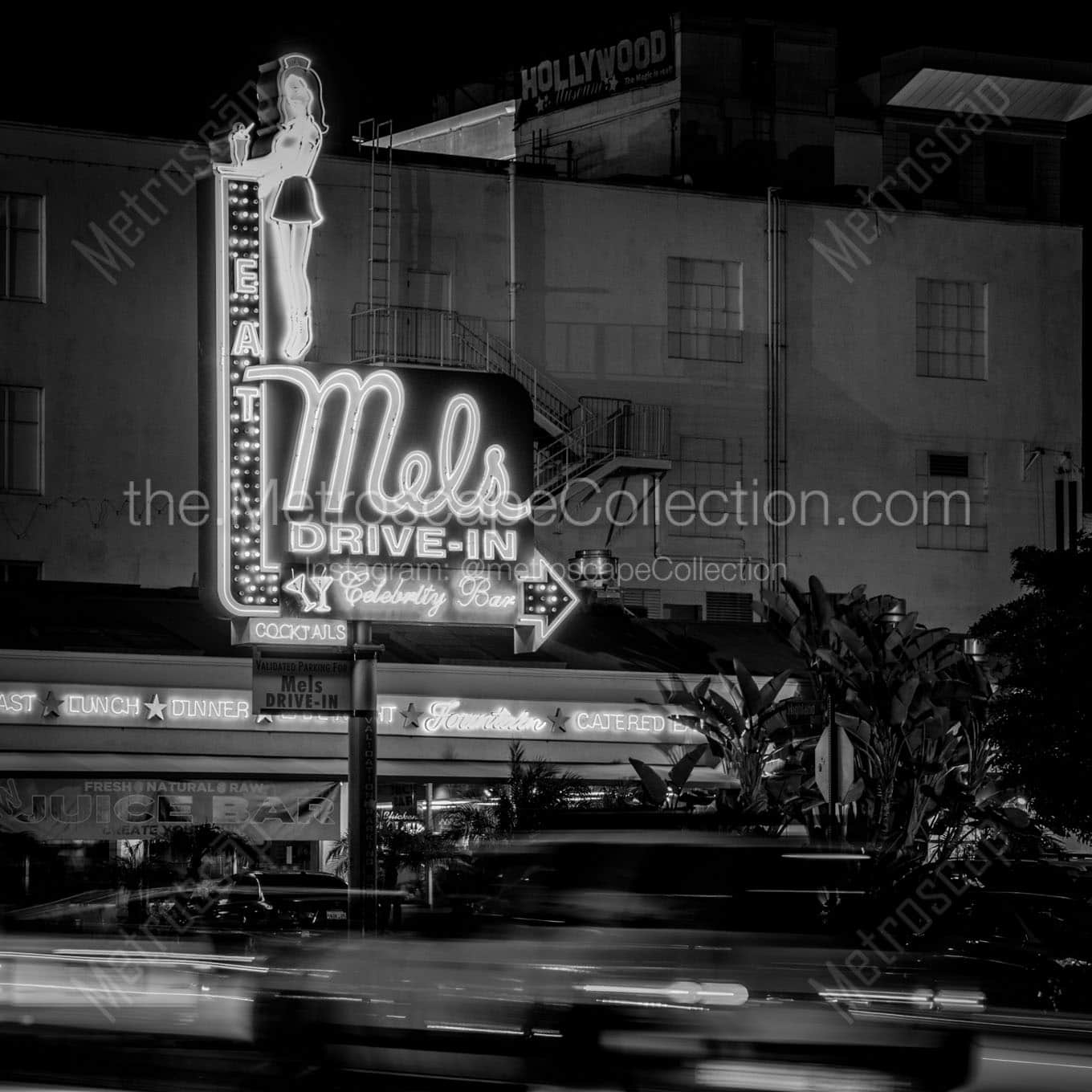 mels drive in highland hollywood Black & White Wall Art