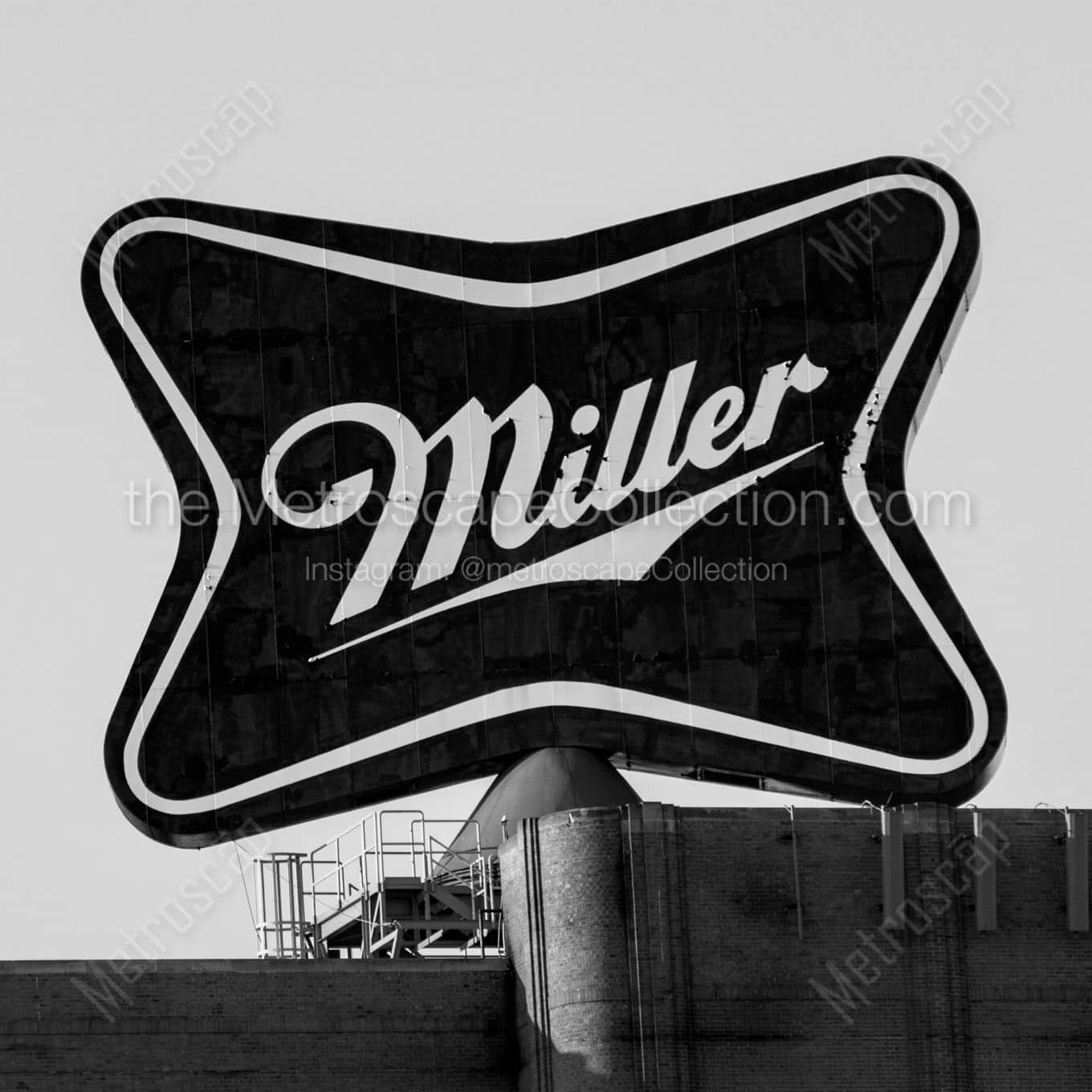 miller brewery sign Black & White Wall Art