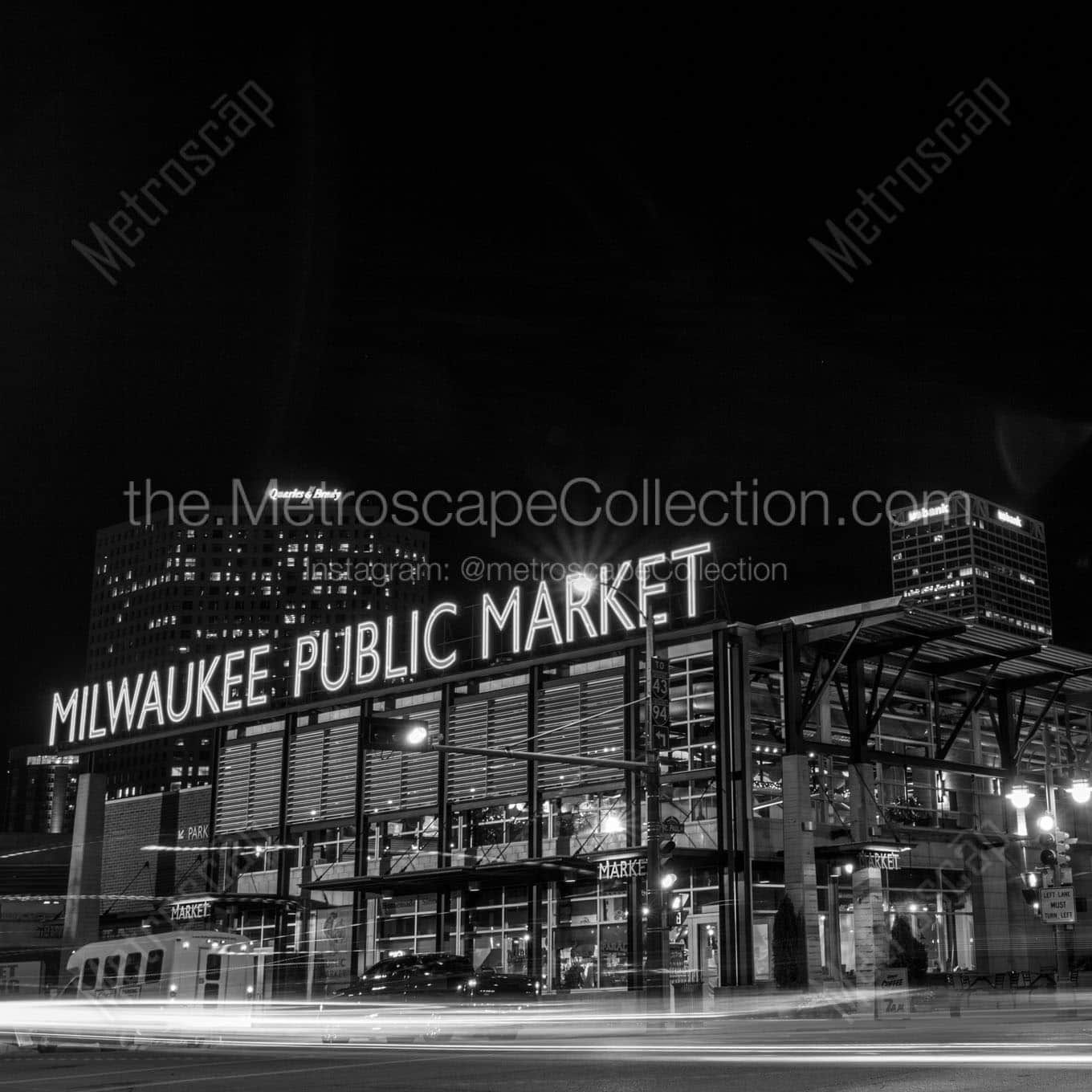 milwaukee public market at night Black & White Wall Art