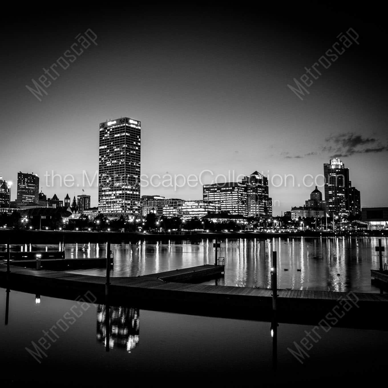 milwaukee skyline at night Black & White Wall Art