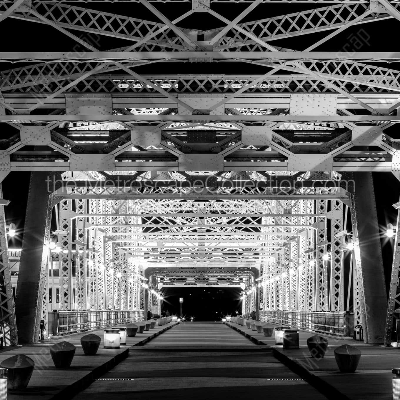 music city bikeway bridge at night Black & White Wall Art