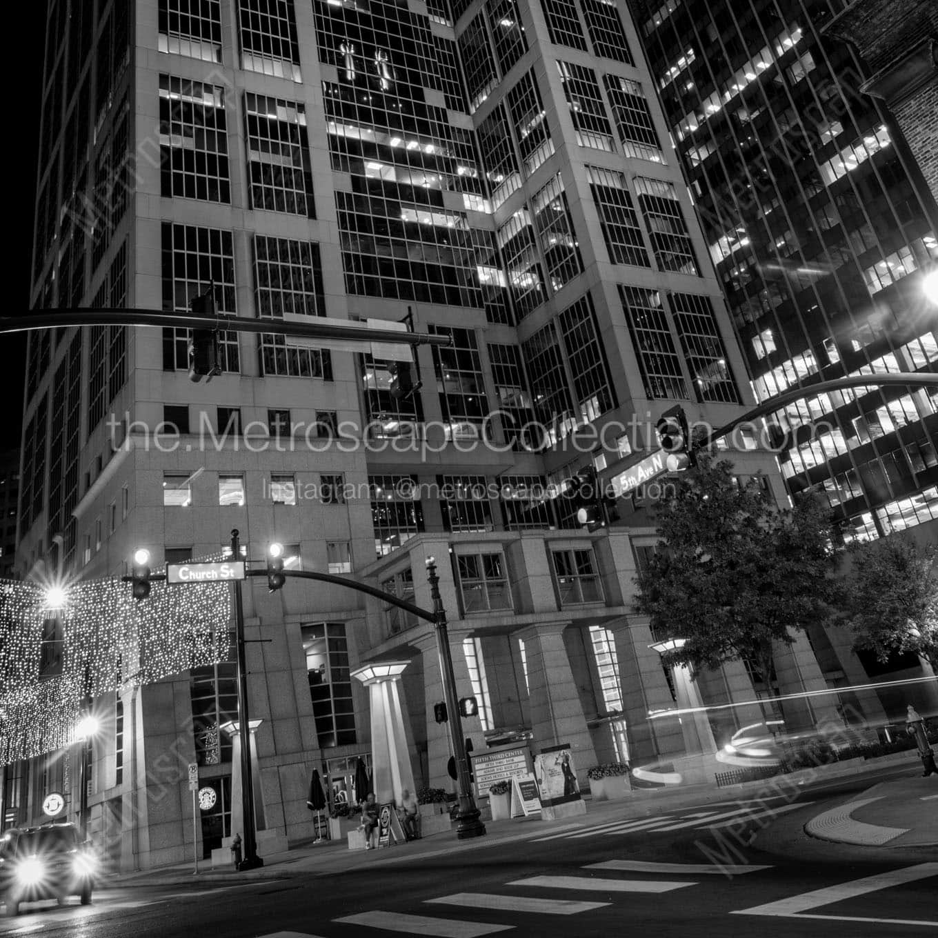 nashville city scape at night Black & White Wall Art