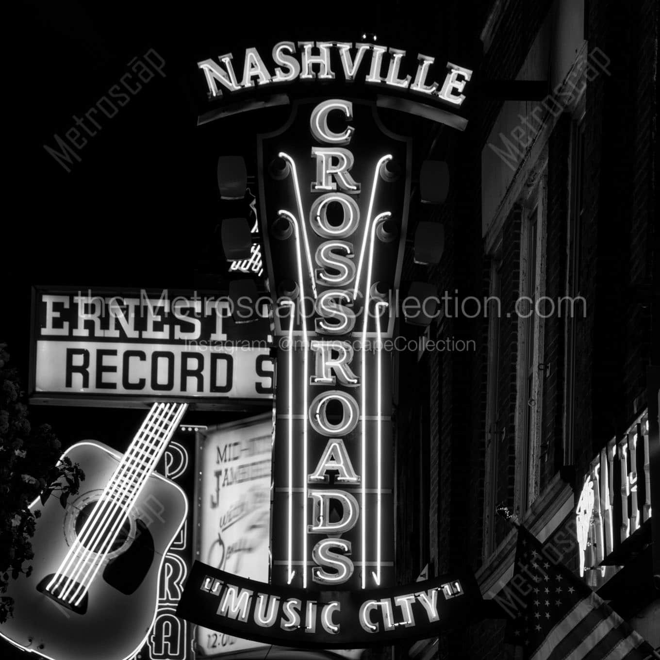 nashville crossroads at night Black & White Wall Art