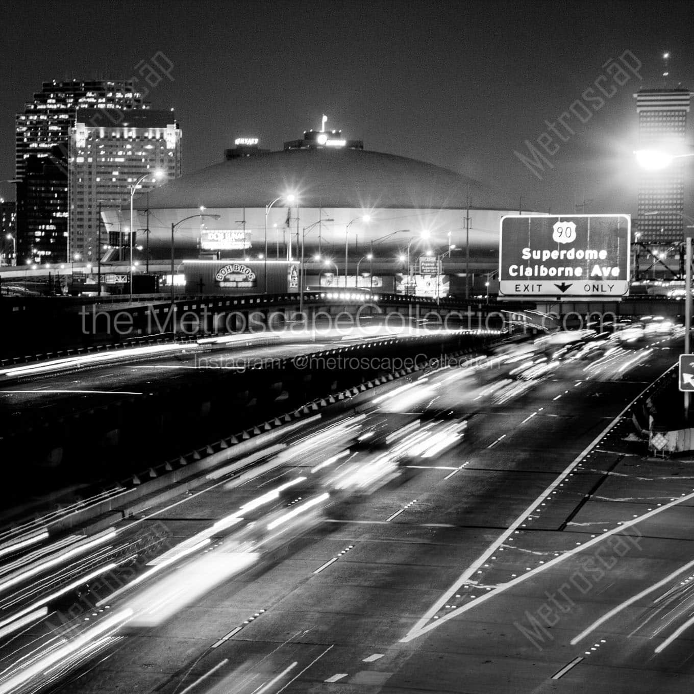 new orleans skyline and superdome Black & White Wall Art