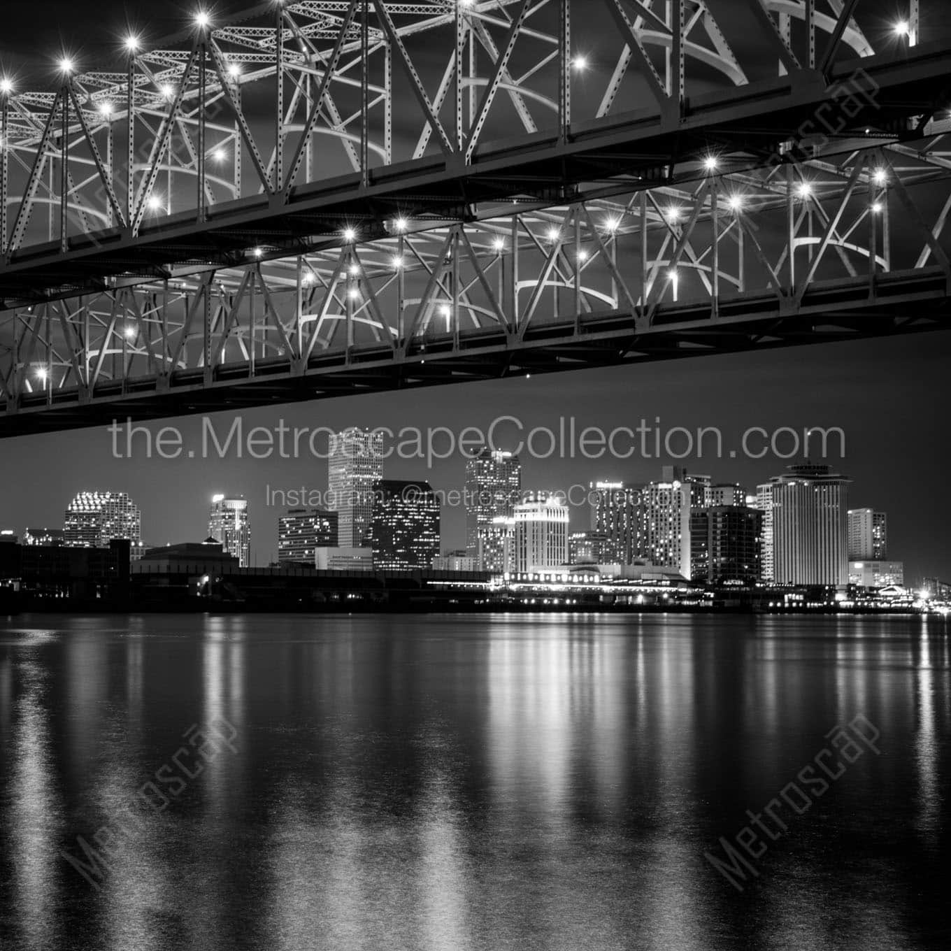 new orleans skyline at night Black & White Wall Art