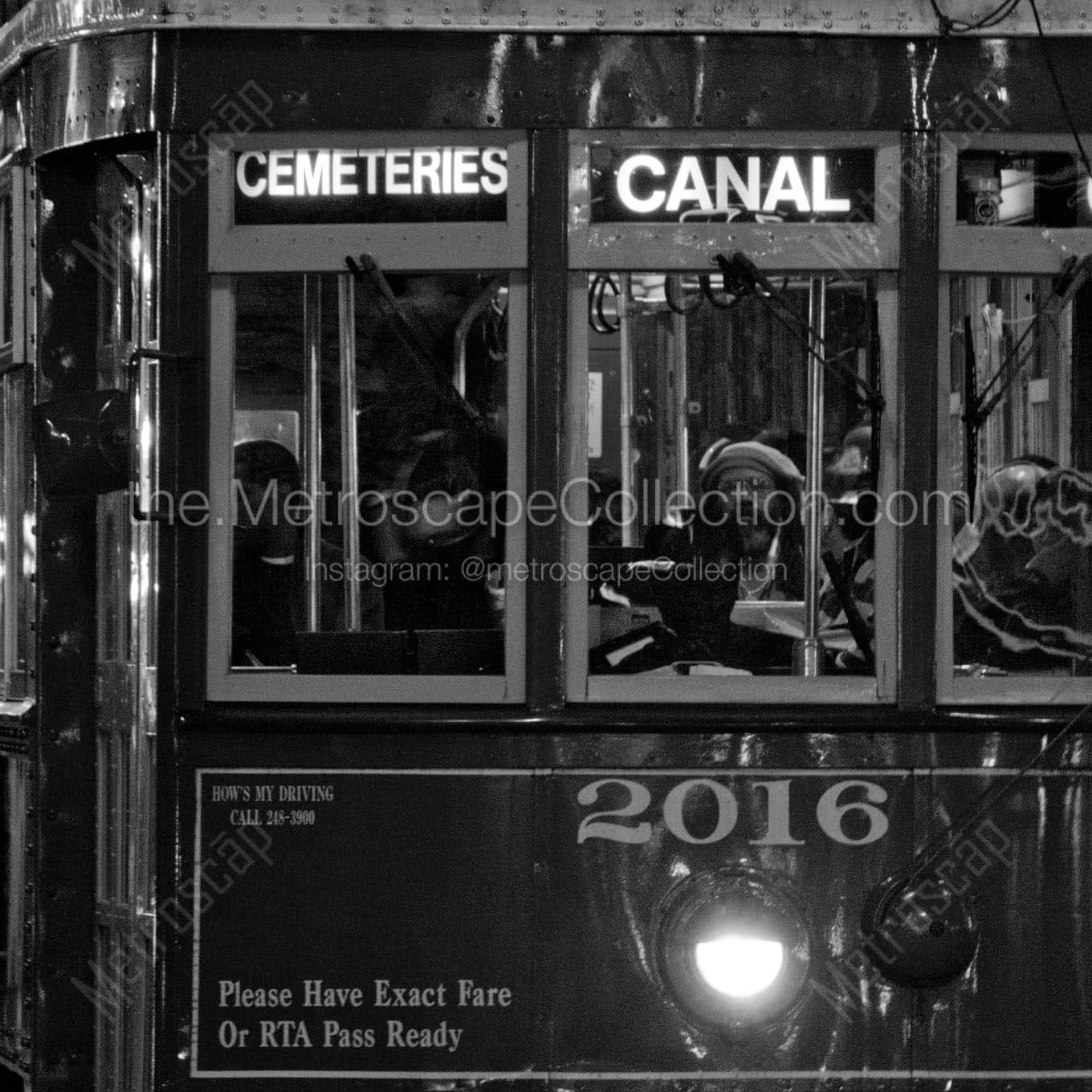 new orleans streetcar at night Black & White Wall Art