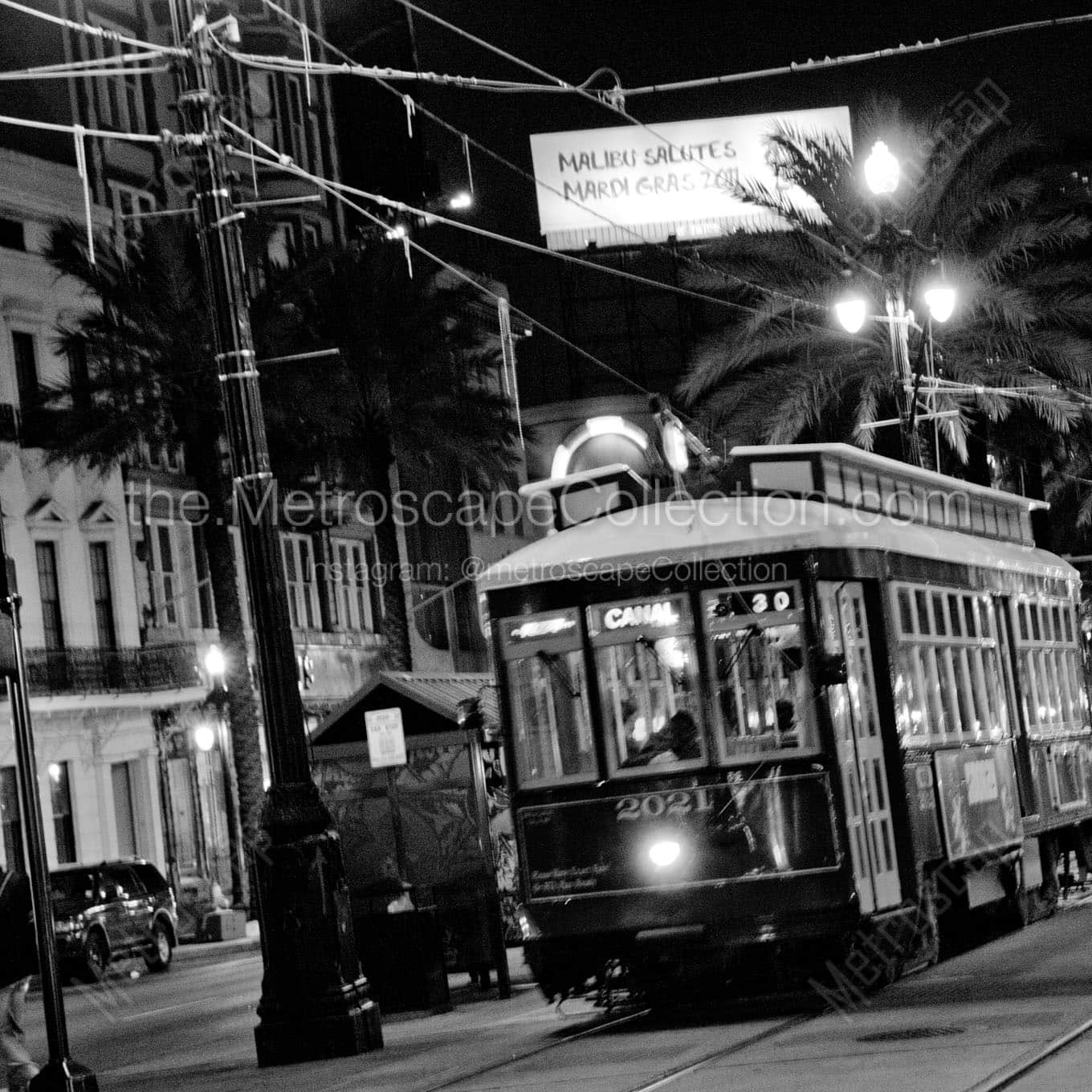 new orleans trolly canal street Black & White Wall Art
