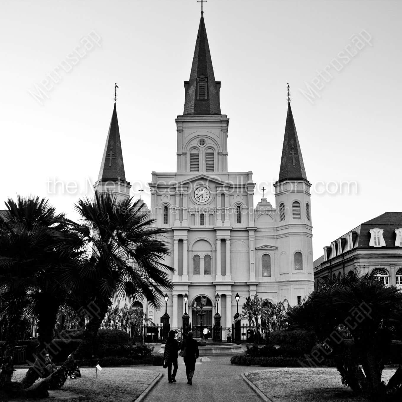 nola jackson square st louis cathedral Black & White Wall Art