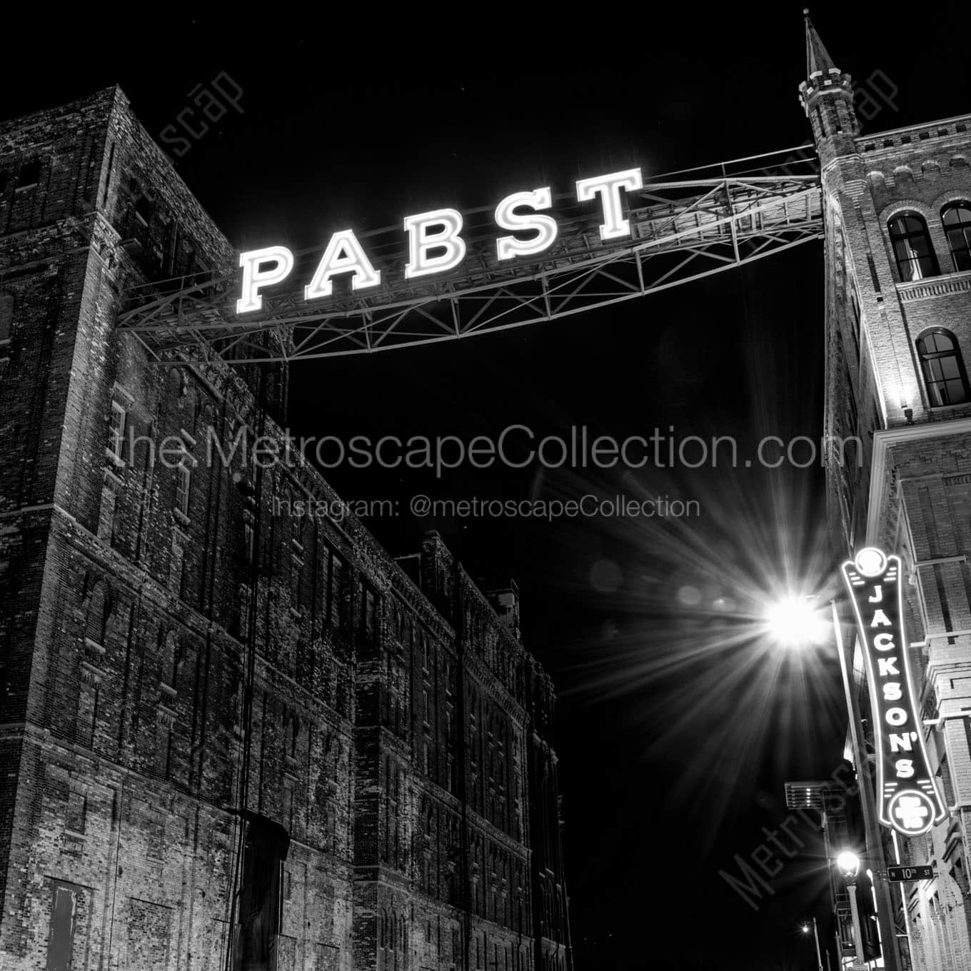 pabst brewing sign at night Black & White Wall Art