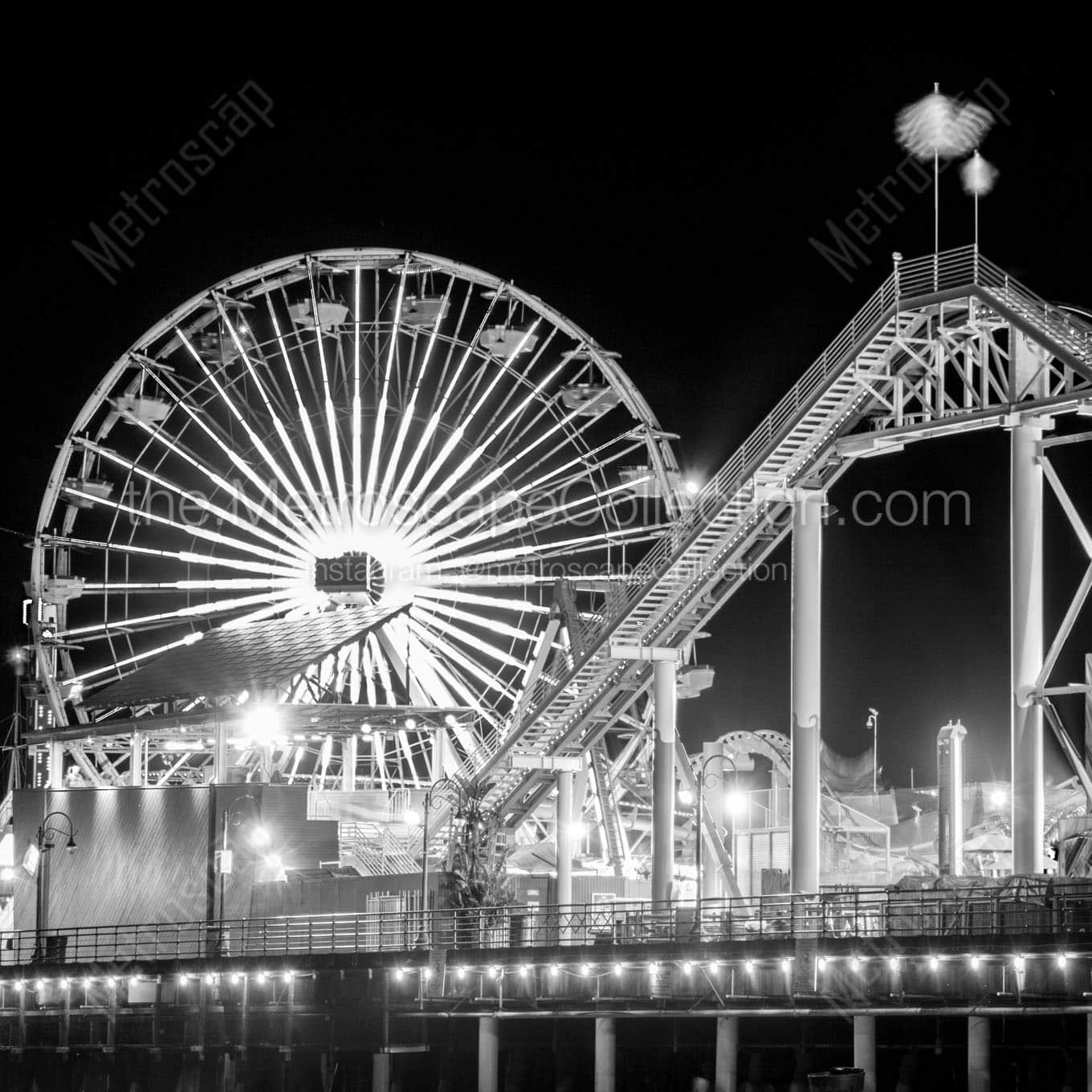 pacific park ferris wheel roller coaster santa monica pier Black & White Wall Art
