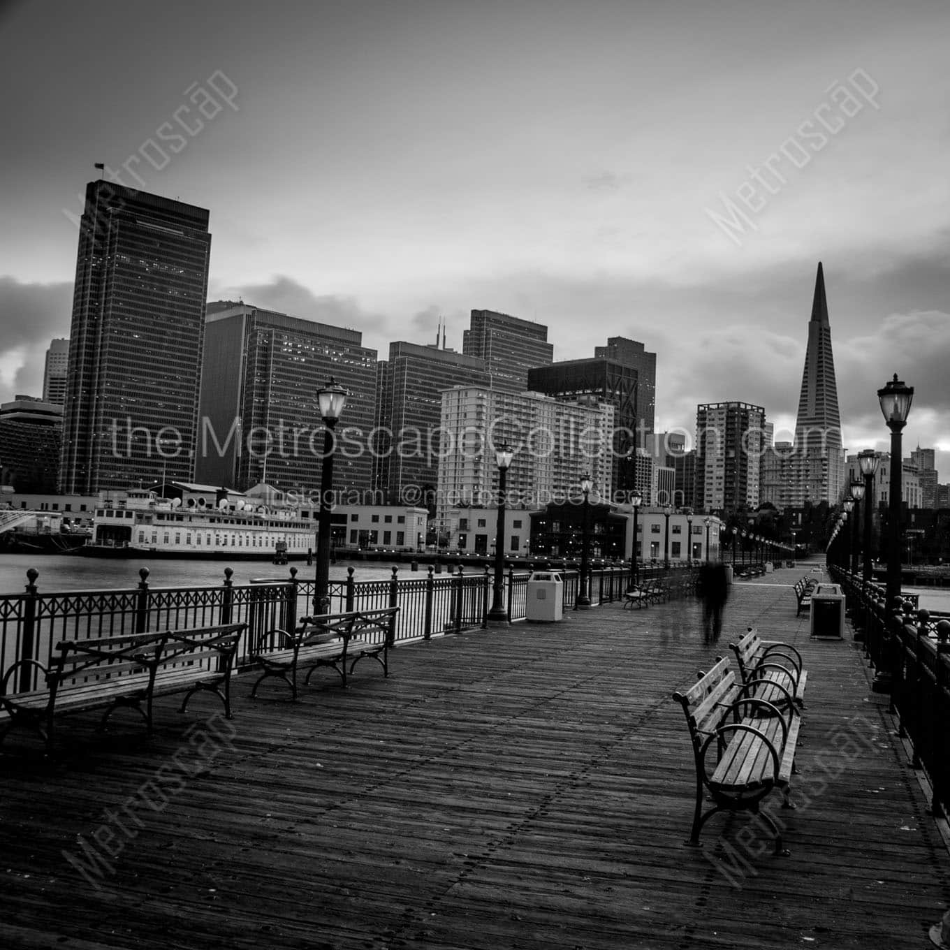 park benches pier 7 Black & White Wall Art