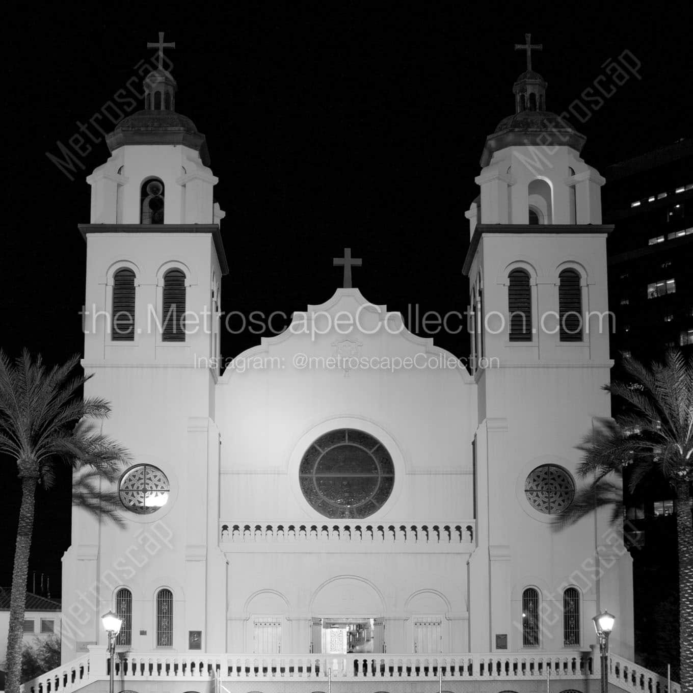 phoenix st marys basilica at night Black & White Wall Art