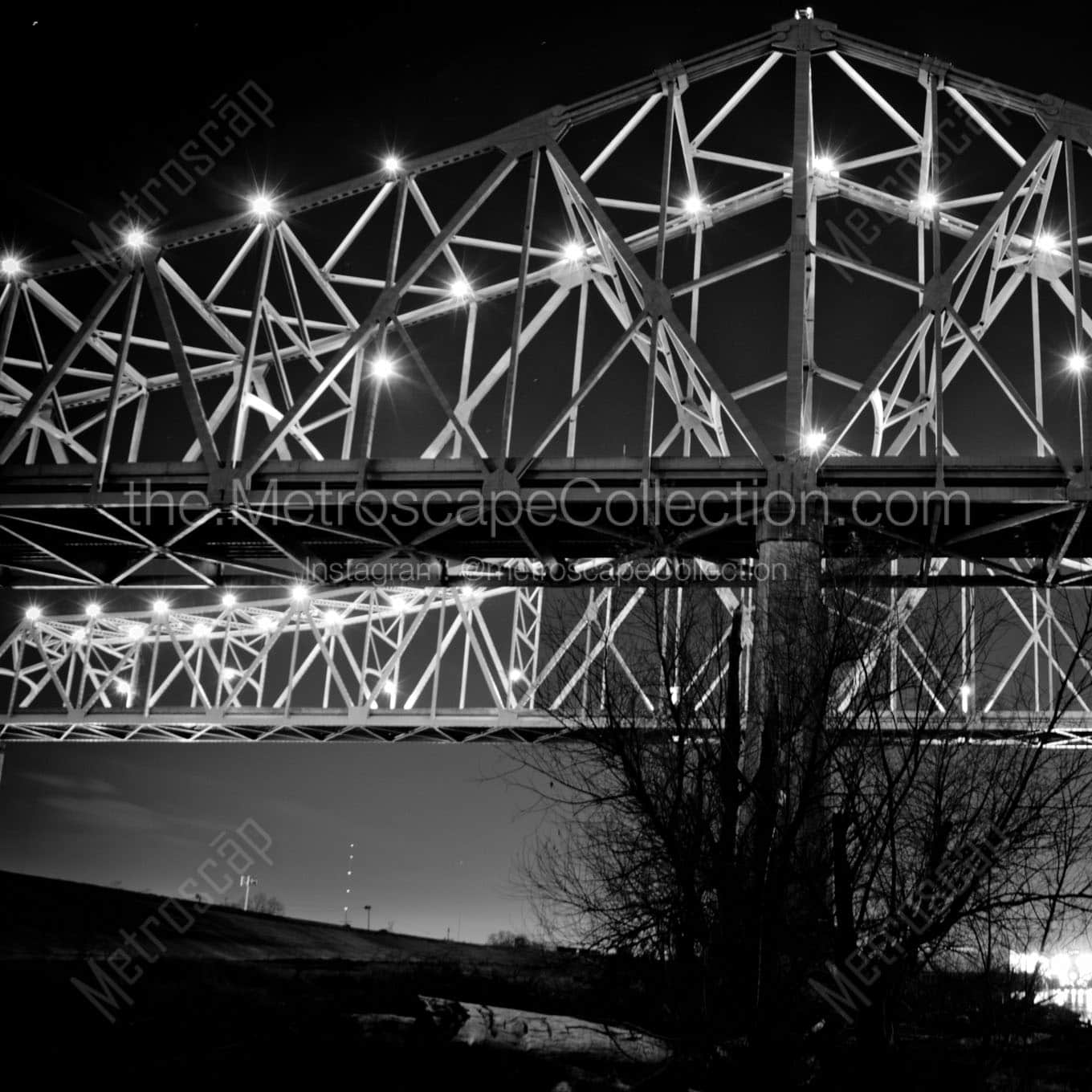 ponchartrain expressway bridges at night Black & White Wall Art