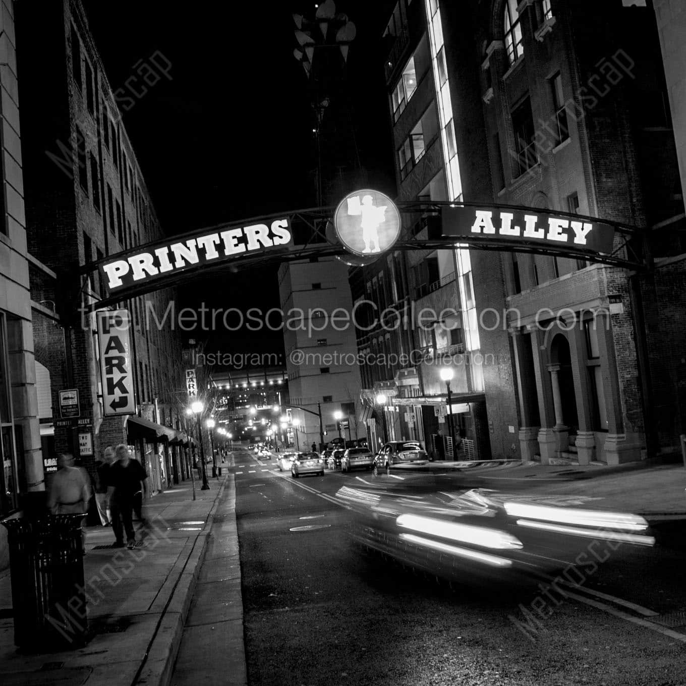 printers alley at night Black & White Wall Art