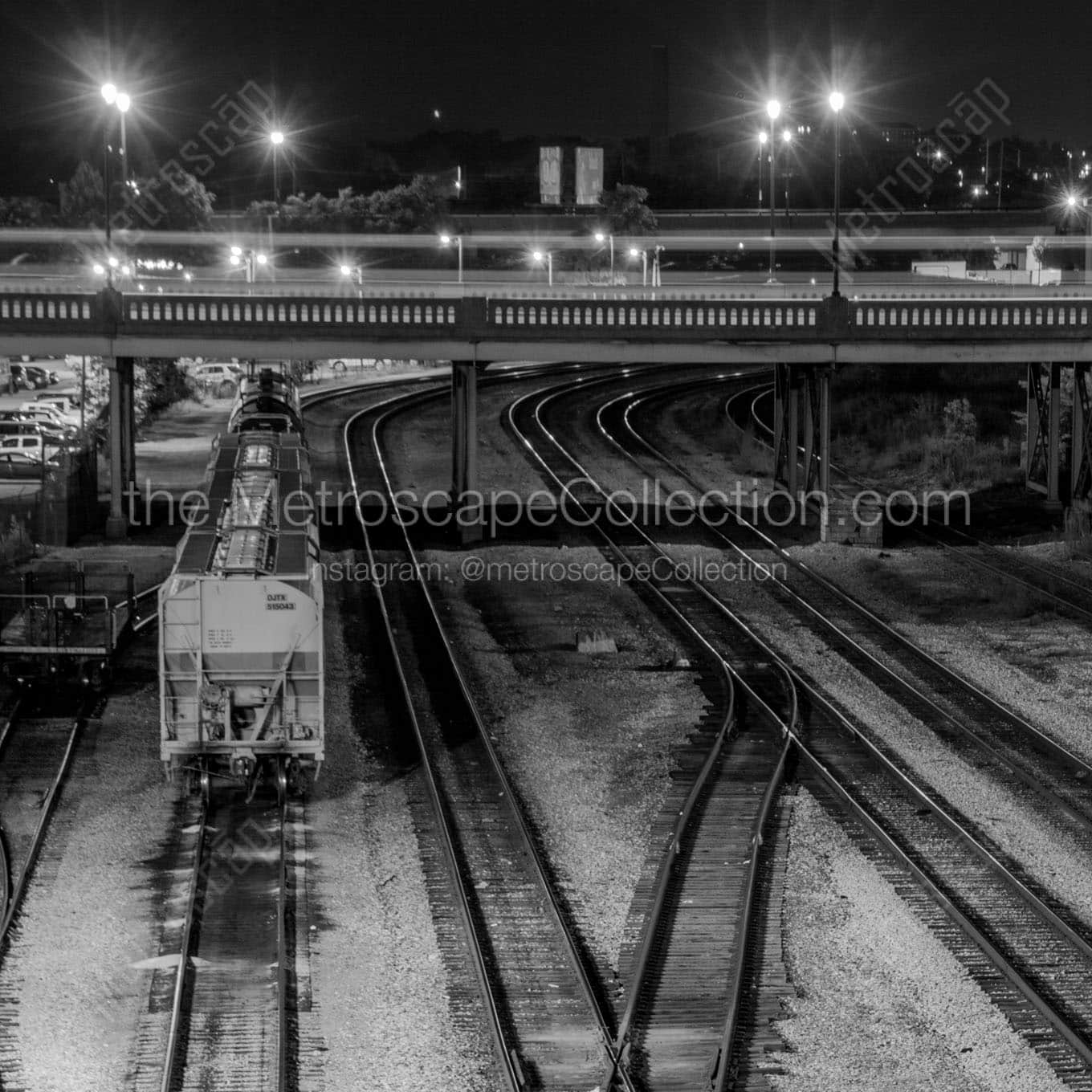 railroad tracks under broadway downtown nashville Black & White Wall Art