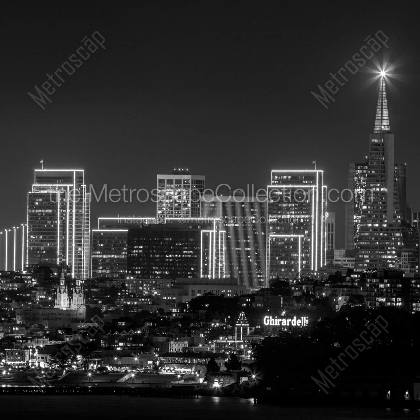 san francisco skyline night vista point Black & White Wall Art