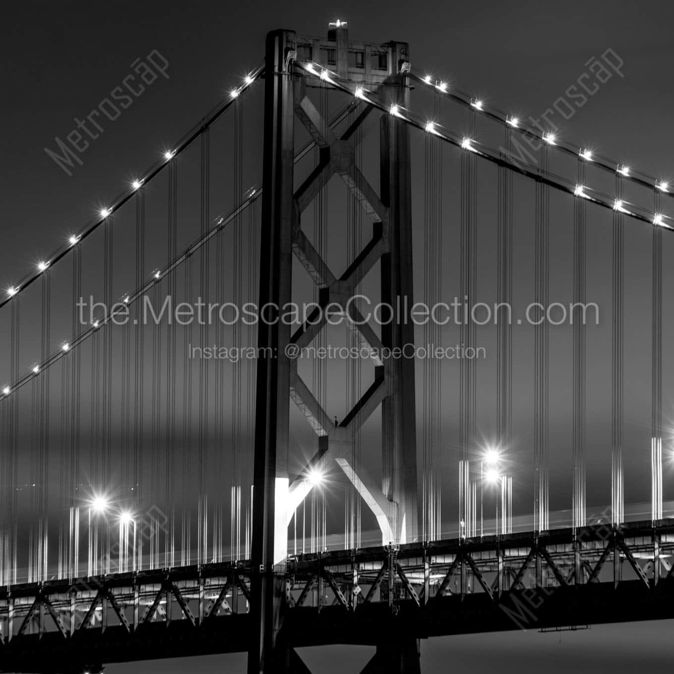 sf bay bridge night Black & White Wall Art