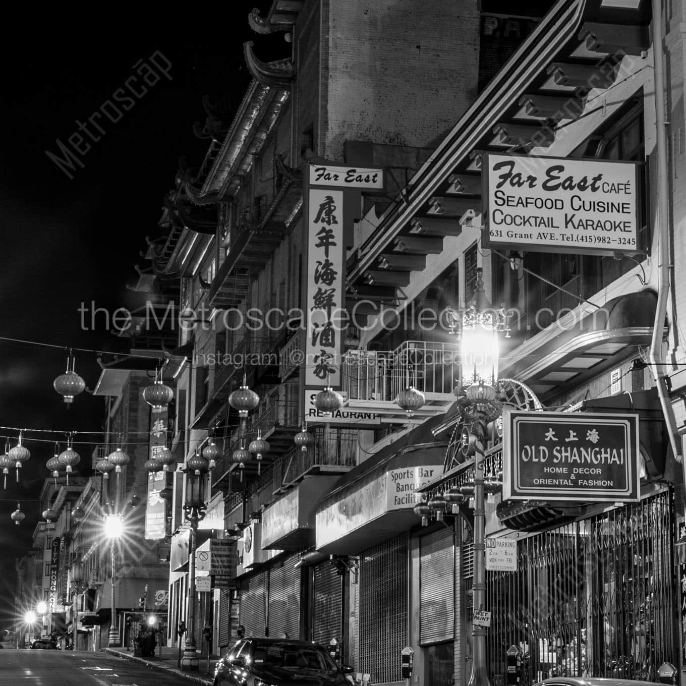 sf chinatown night cityscape Black & White Wall Art