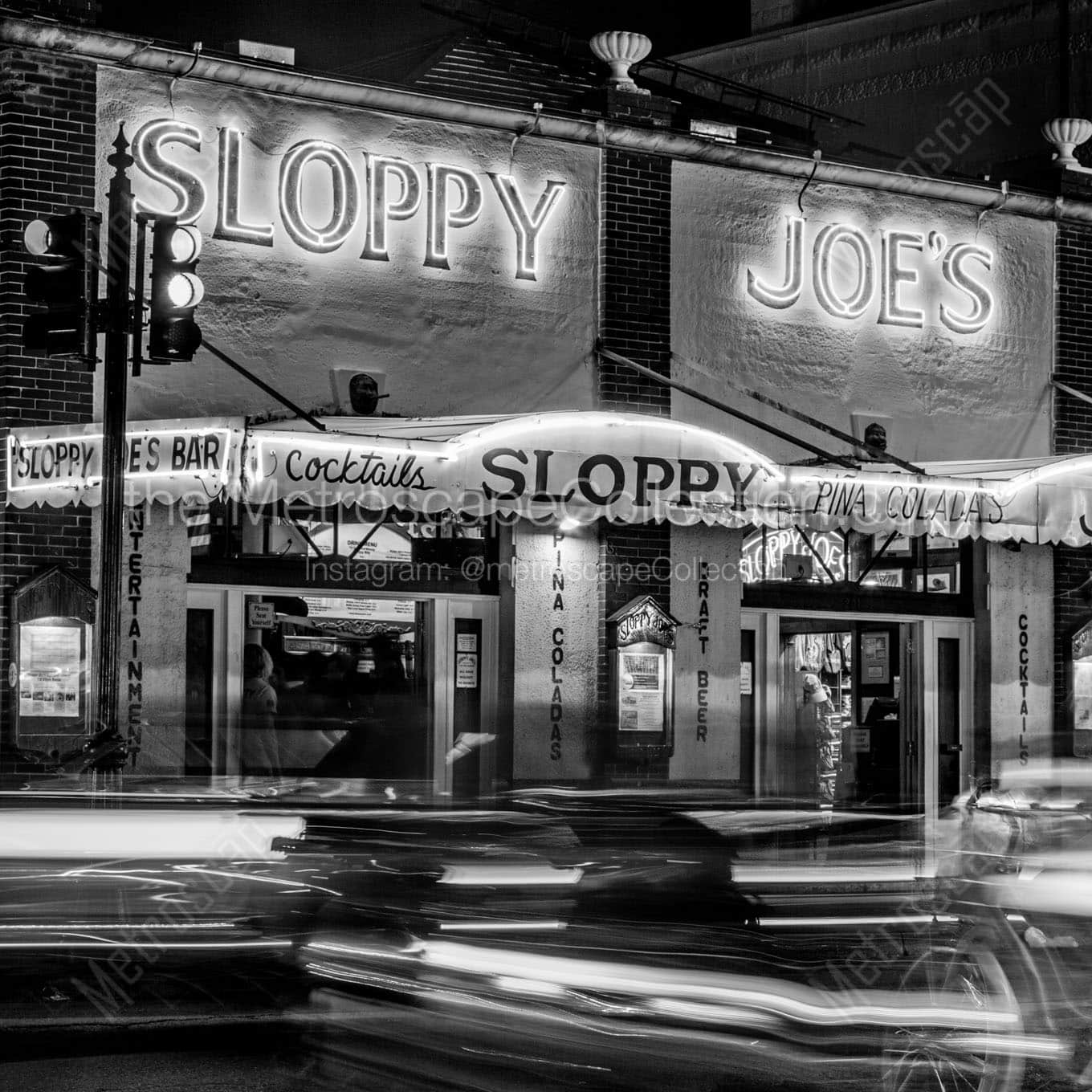 sloppy joes bar at night Black & White Wall Art