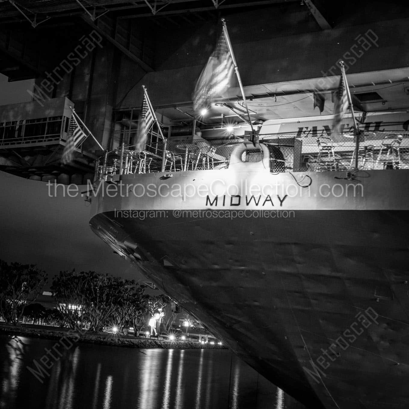 stern of the uss midway san diego harbor Black & White Wall Art