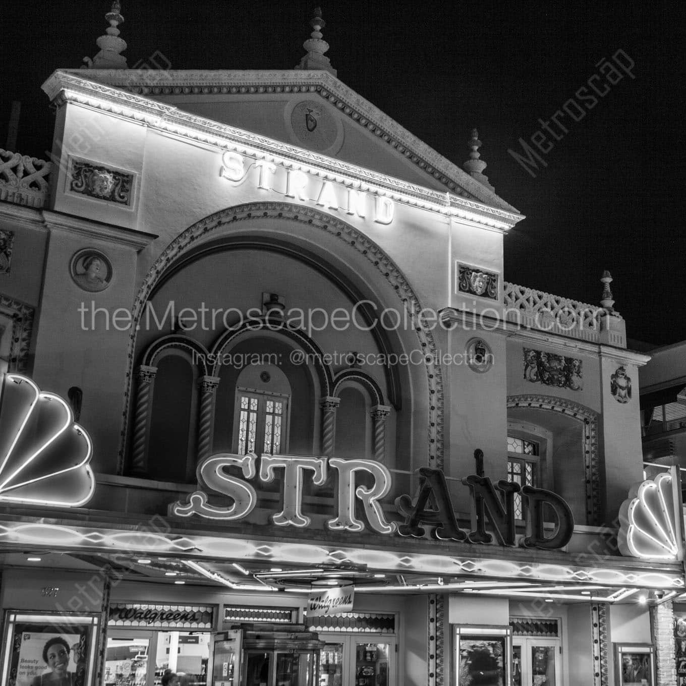 strand theater at night Black & White Wall Art