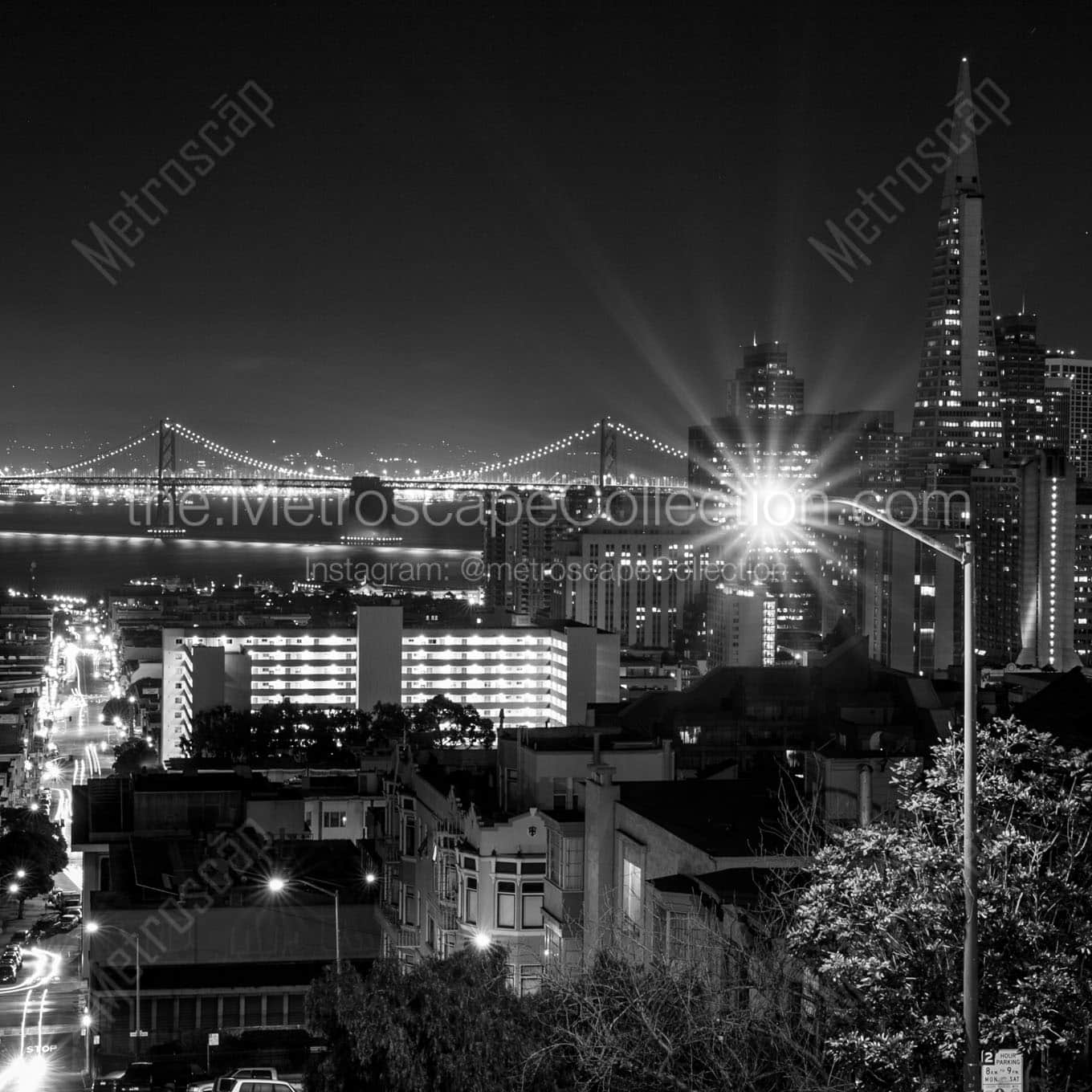 street lamp san francisco 3am Black & White Wall Art