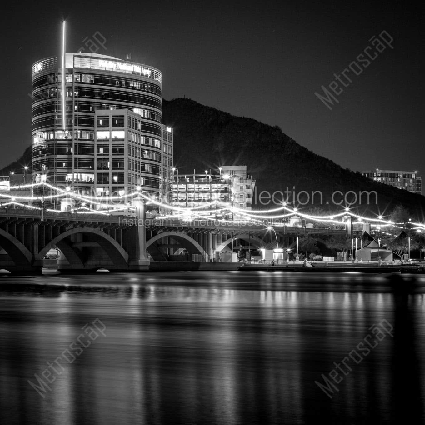 tempe arizona skyline at night Black & White Wall Art