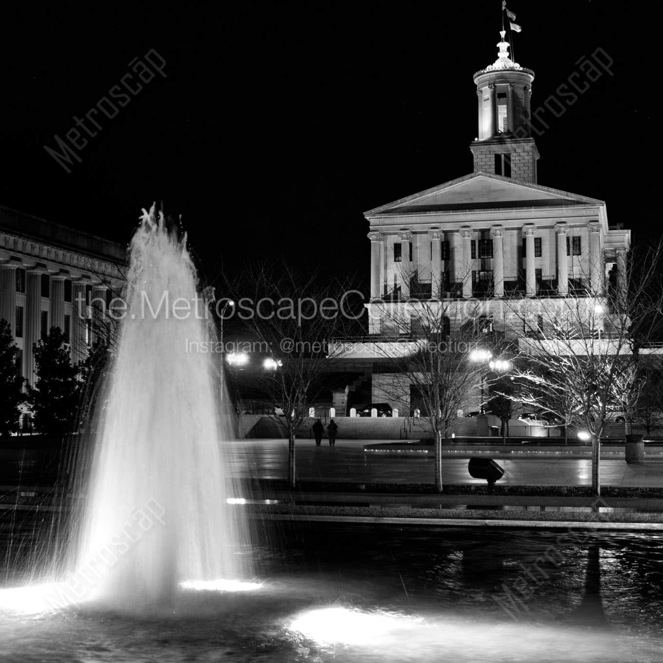 tennessee state capitol victory park at night Black & White Wall Art