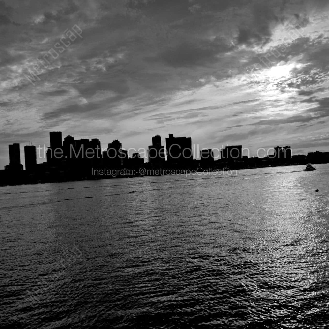 tug boat boston harbor Black & White Wall Art