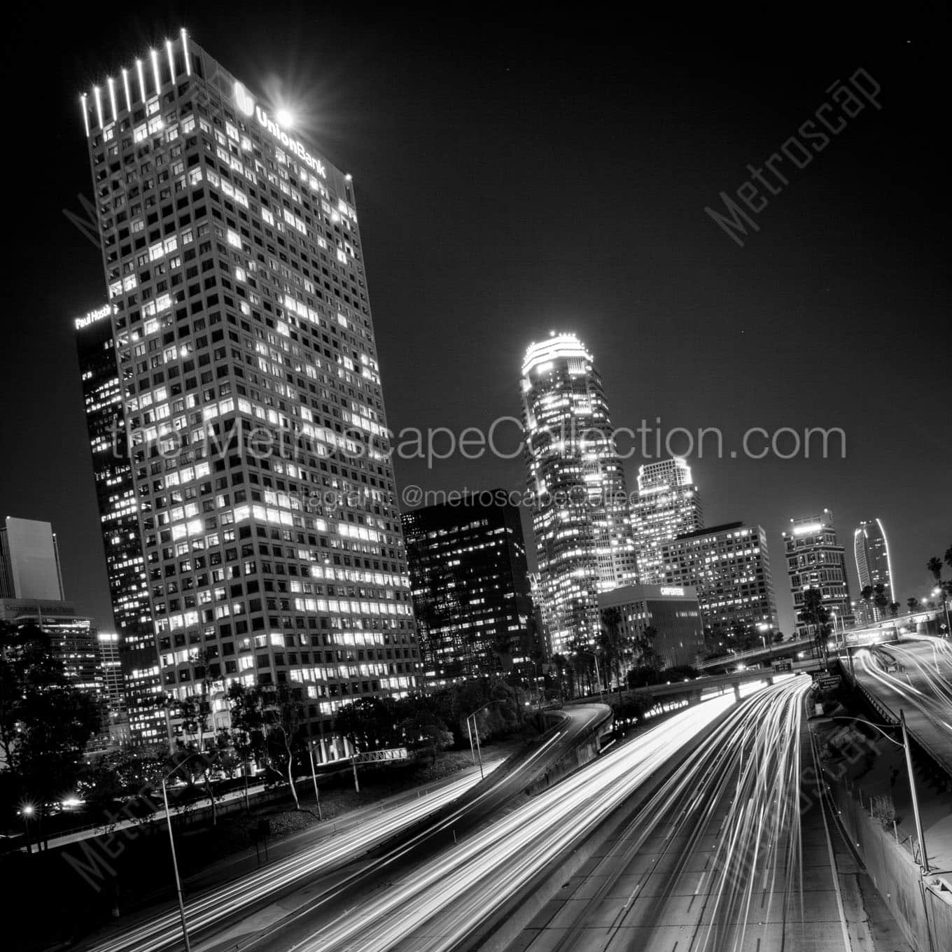 union bank building downtown la Black & White Wall Art