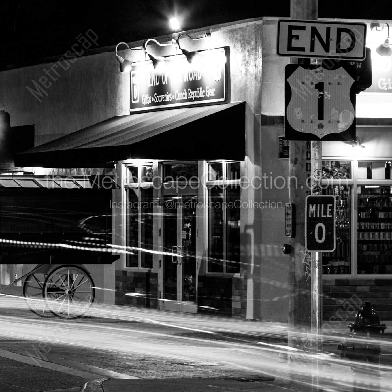 us route 1 end Black & White Wall Art