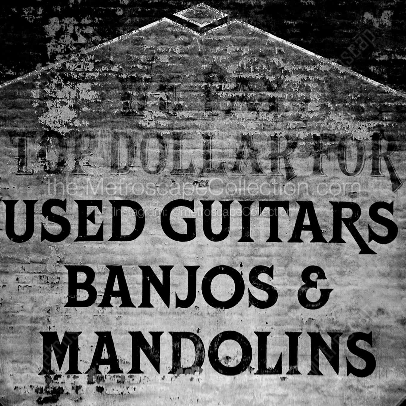 used guitars banjos mandolins Black & White Wall Art