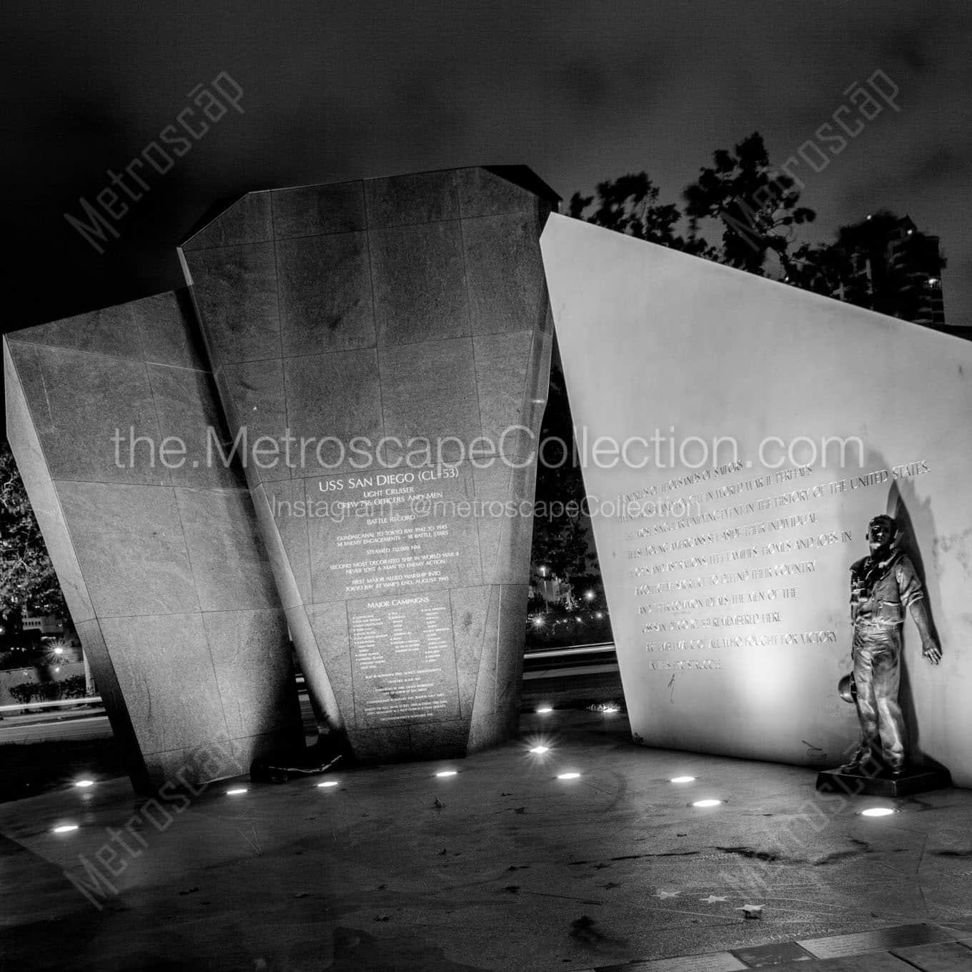 uss san diego memorial Black & White Wall Art