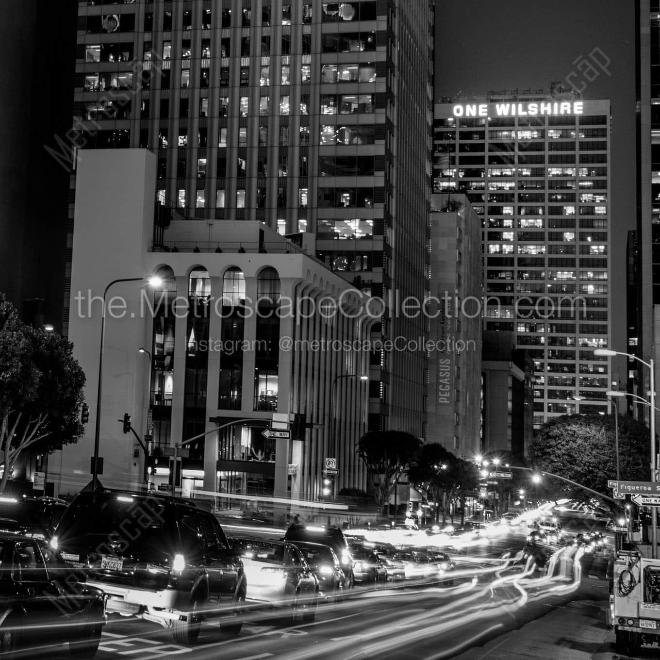 wilshire boulevard and figueroa at night Black & White Wall Art
